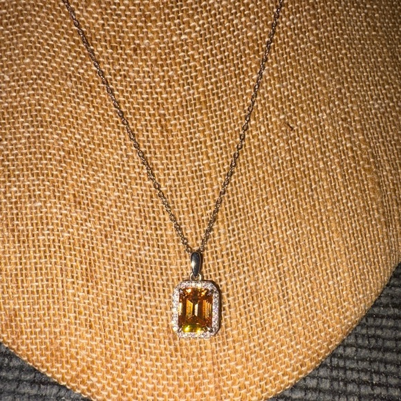 Solid Sterling Silver Three Carat Emerald cut Champagne Moissanite Necklace $899 - Picture 5 of 7